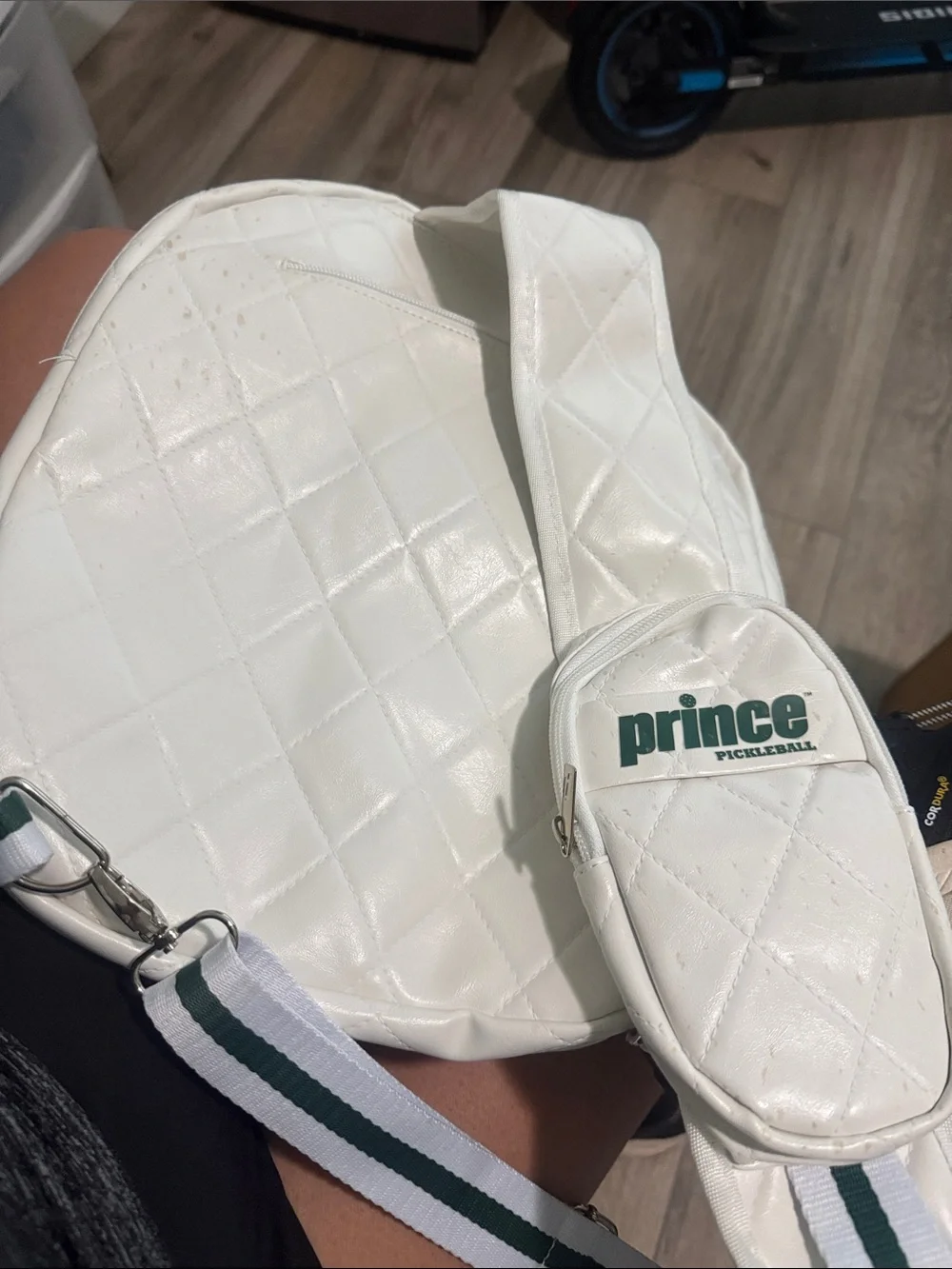 Prince White Sling Bag with Green Stripes and Logo